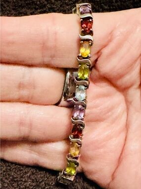Multi-Gemstone Sterling Silver Tennis Bracelet - Colorful Stones